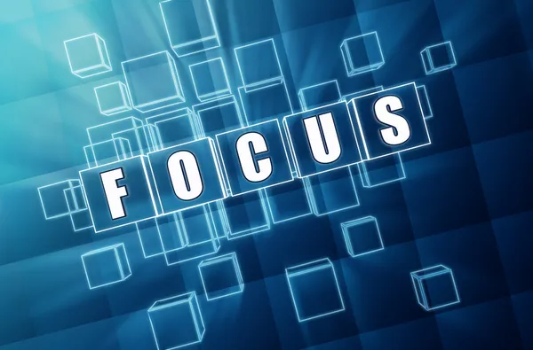 Focus in blue glass cubes - business concept — Stock Photo, Image