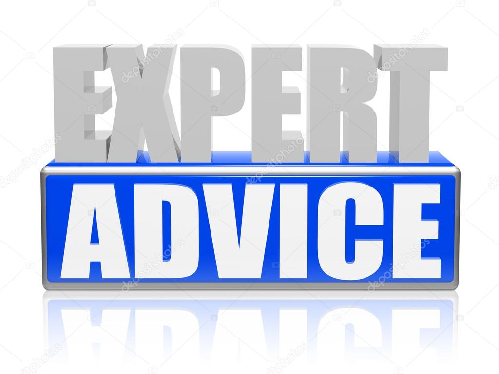 Expert advise in blue white banner - letters and block