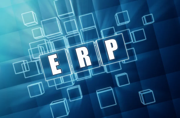 ERP in cubi di vetro blu - concetto di business — Foto Stock