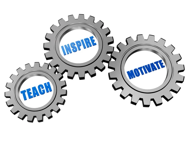 Teach, inspire, motivate in silver grey gears — Stock Photo, Image