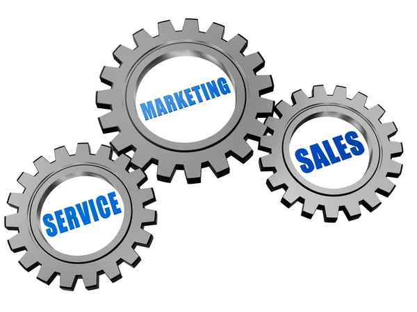 Service, marketing, verkoop in zilver grijs versnellingen — Stockfoto