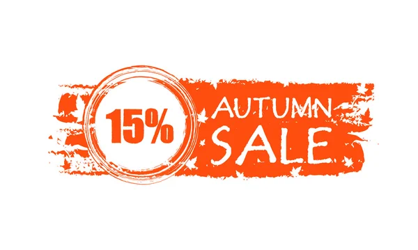 Autumn sale drawn banner with 15 percentages and fall leaf — Stock Photo, Image