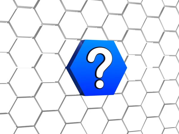 Vraag teken in blauwe zeshoek — Stockfoto