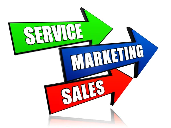 Servicio, comercialización, ventas en flechas —  Fotos de Stock