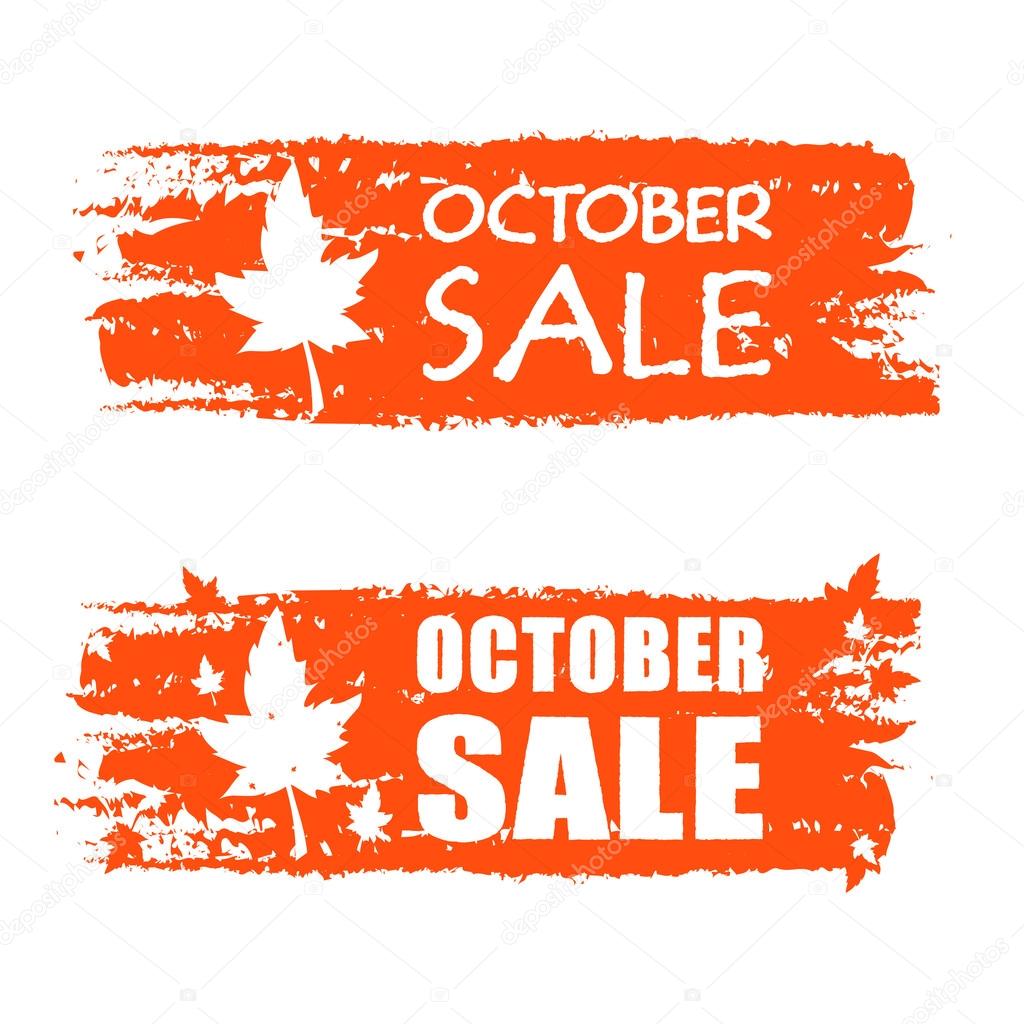 october sale drawn banner with fall leaf