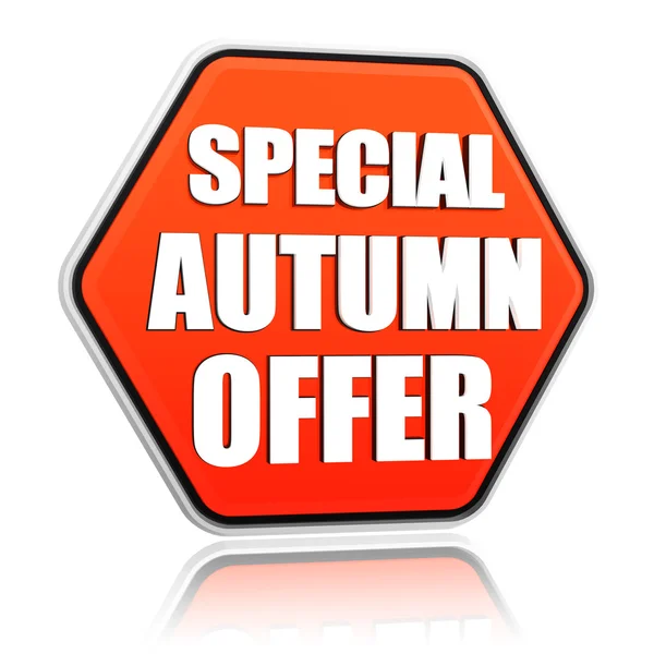 Speciale herfst aanbieding oranje zeshoek banner — Stockfoto