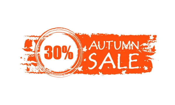 Autumn sale drawn banner with 30 percentages and fall leaves — Stock Photo, Image