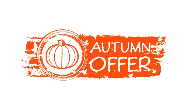 Autumn offer drawn banner with pumpkin and fall leaves — Stock Photo, Image