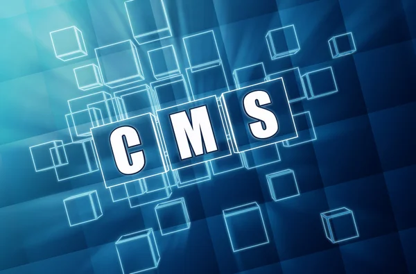 CMS en cubos de vidrio azul - concepto de internet — Foto de Stock
