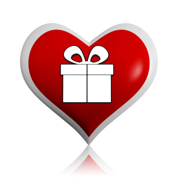 Present box symbol in red heart banner — Stock Photo, Image