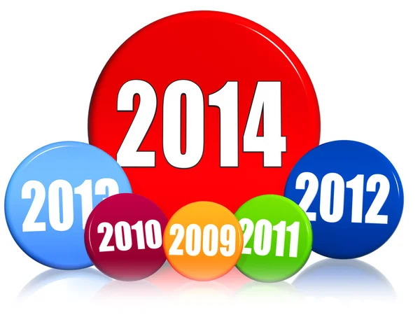 New year 2014 and previous years in colored circles — Stock Photo, Image