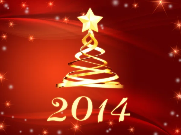 Golden new year 2014 and christmas tree with stars — Stock Photo, Image