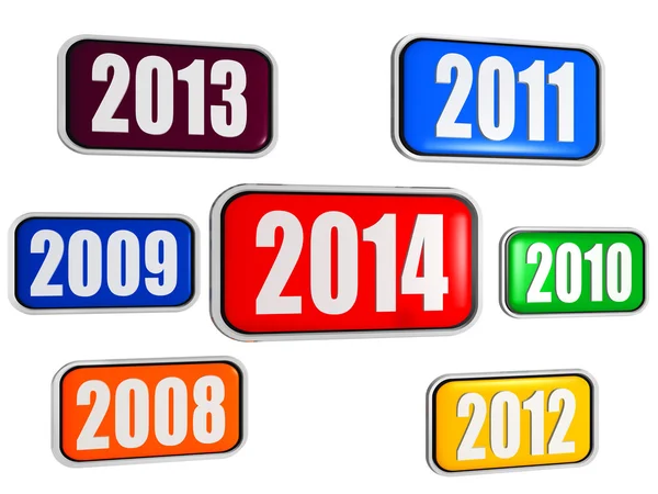 Año nuevo 2014 y años anteriores en banderas de colores — Foto de Stock