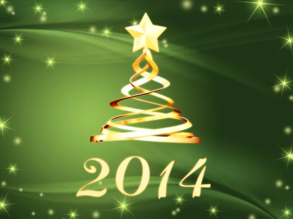 Golden nytt år 2014 och hristmas träd med stjärnor — Stockfoto