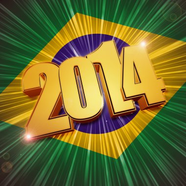 New year 2014 golden figures over shining Brazilian flag clipart