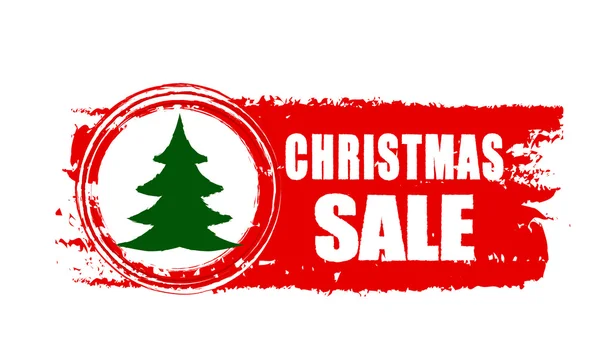 Christmas sale and christmas tree on red drawn banner — Stock Photo, Image