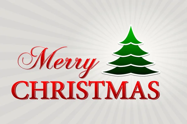 Merry christmas with christmas tree over silver rays, horizontal — Stock Photo, Image