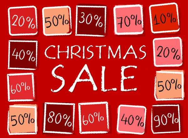 Venta de navidad y porcentajes en cuadrados - etiqueta roja retro —  Fotos de Stock