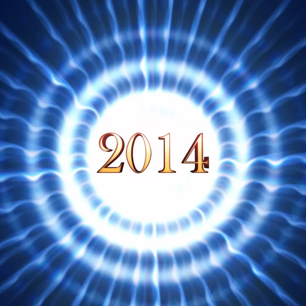 New year 2014 in blue circles with rays — Stock Photo, Image