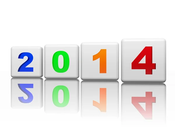 New year 2014 in white cubes with pied figures — Stock Photo, Image