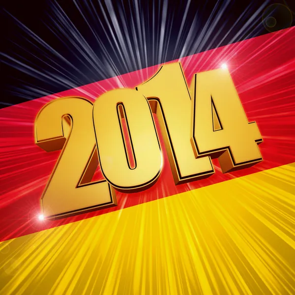 Nieuwe jaar 2014 Gouden cijfers over schijnt Duitse vlag — Stockfoto