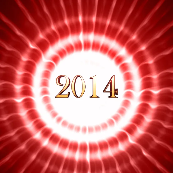 New year 2014 in red circles with rays — Stock Photo, Image