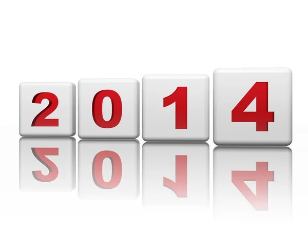 Nouvel an 2014 en cubes blancs avec chiffres rouges — Photo