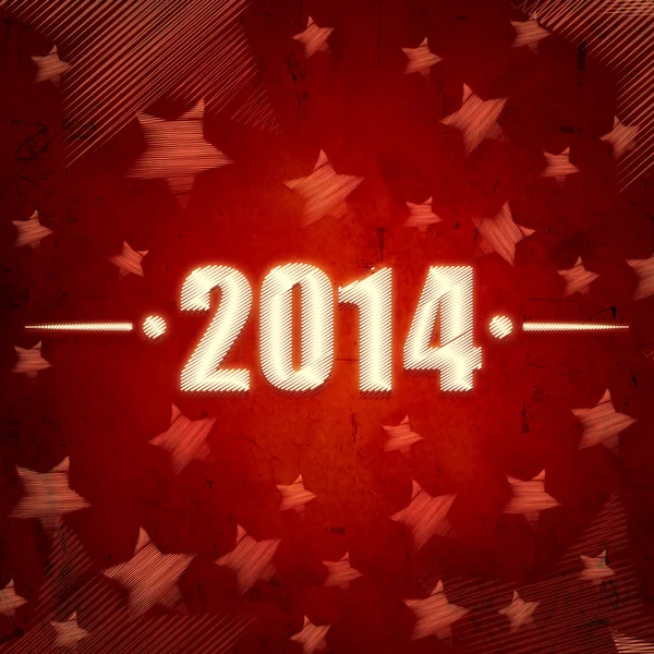 New year 2014 over red retro background with stars — Stock Photo, Image