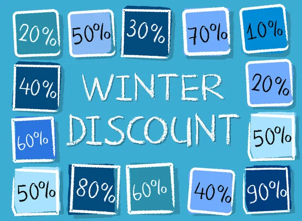 Desconto de inverno e percentagens em quadrados - etiqueta azul retro — Fotografia de Stock