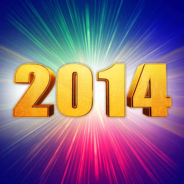 Golden new year 2014 with rainbow shining rays — Stock Photo, Image