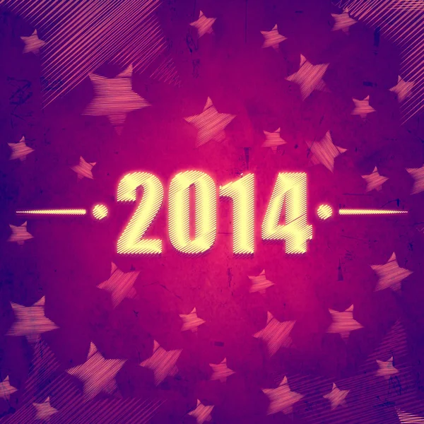 New year 2014 over violet retro background with stars