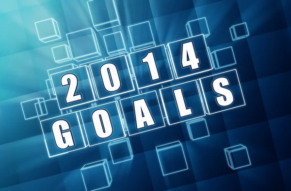 Ano Novo 2014 metas em blocos de vidro azul — Fotografia de Stock