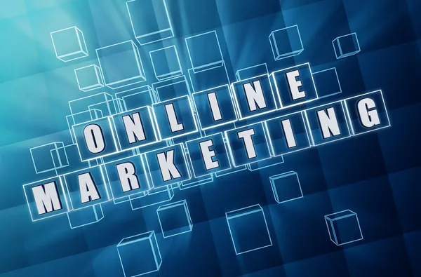Online marketing in blue glass blocks — Stock Photo, Image