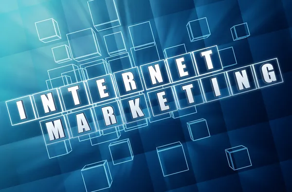 Marketing internet en briques de verre bleu — Photo