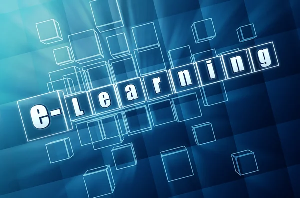 E-learning in blauwe glazen blokken — Stockfoto