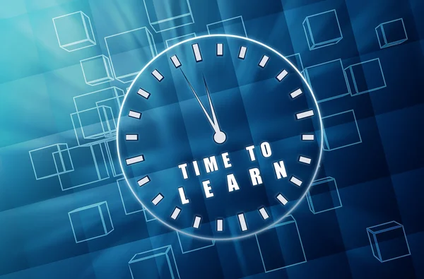 Time to learn in clock symbol in blue glass cubes — Stock Photo, Image