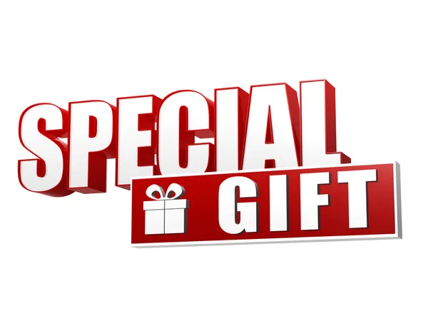 Special gift with present box sign in 3d letters and block — Stock Photo, Image