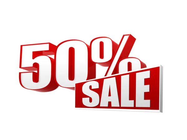 50 percentuali di vendita in lettere 3d e blocco — Foto Stock