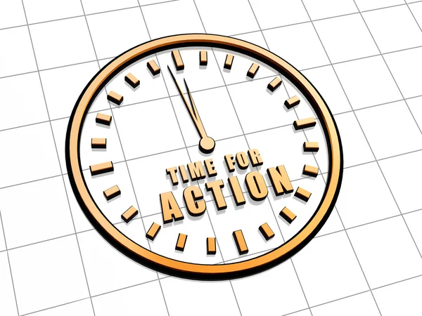 Time for action in golden clock symbol — Stock Photo, Image