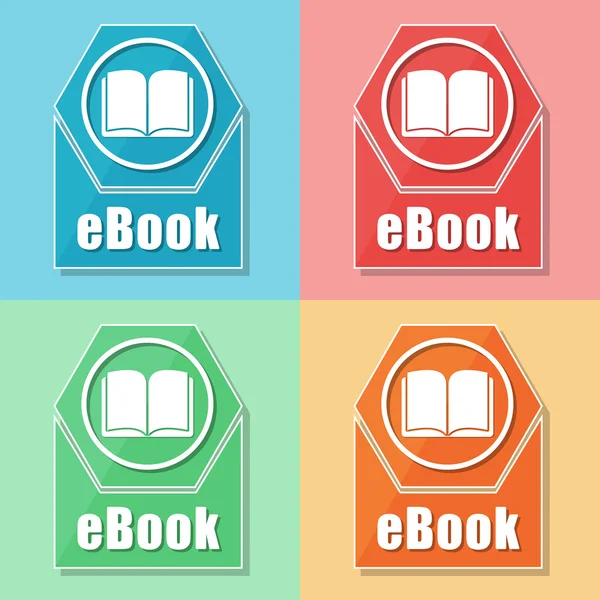 Ebook and book sign, four colors web icons — Stock Photo, Image