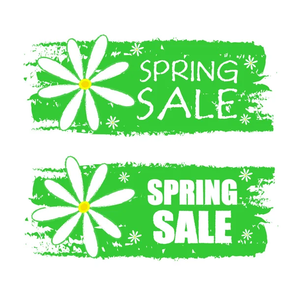 Spring sale with flowers signs, green drawn labels — Stock Photo, Image