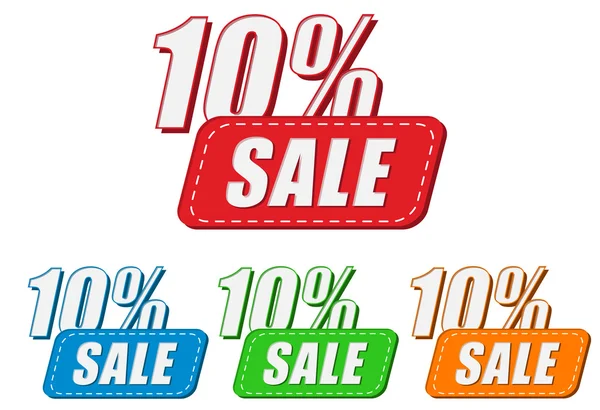 10 percentages verkoop, vier kleuren etiketten — Stockfoto