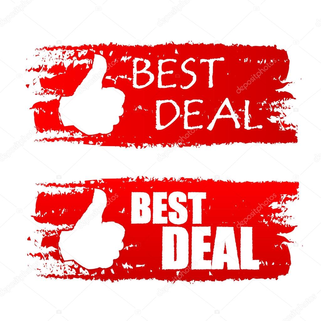 Best deal with thumb up sign, red drawn labels