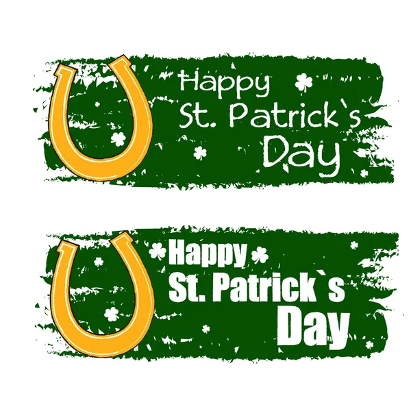 Happy st. patrick's day met hoefijzer teken, groene getekende banners — Stockfoto