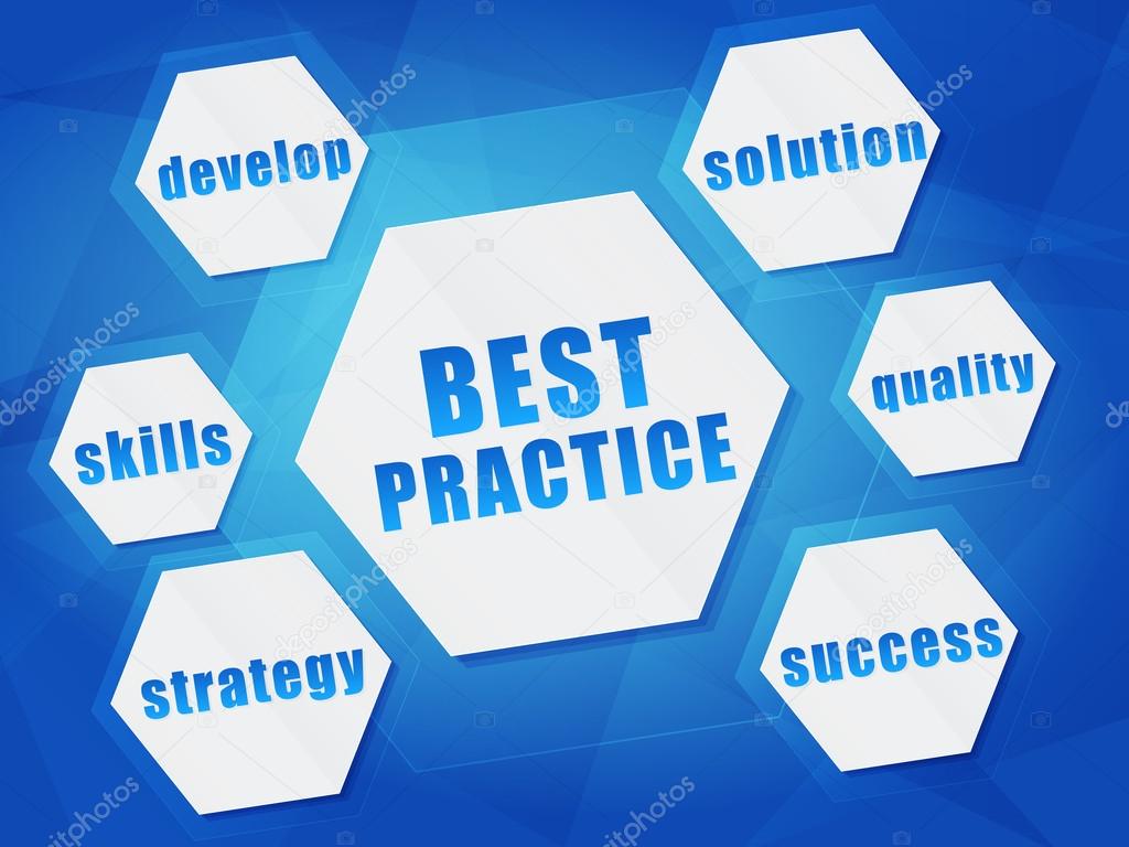 best practice and business concept words in hexagons