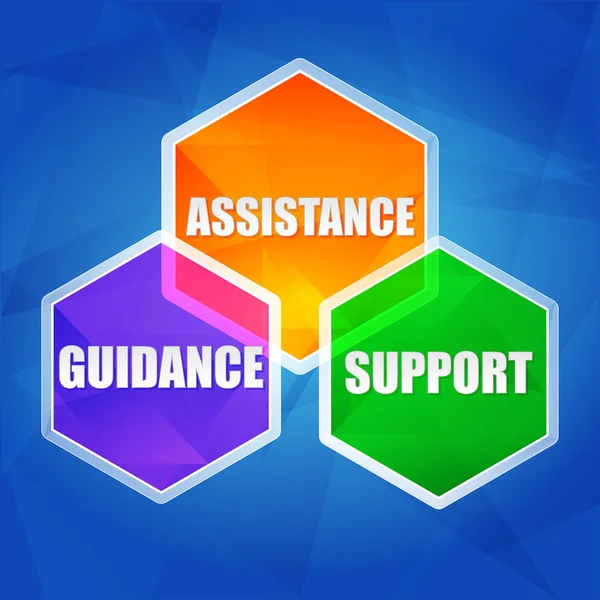 Assistance, support, guidance in hexagons, flat design — Stock Photo, Image