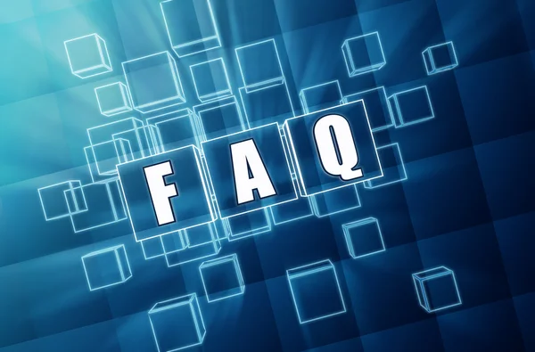 FAQ v modré skleněné kostky — Stock fotografie