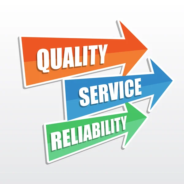 Kvalitet, service, pålitlighet i pilar, platt design — Stockfoto