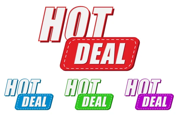 Hot deal, four colors labels — Stock Photo, Image
