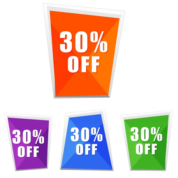 30 percentages off, four colors labels — Stock Photo, Image